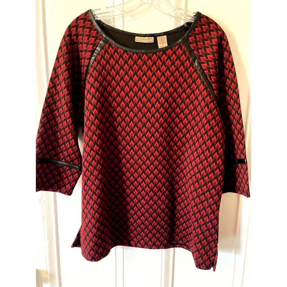 Art And Soul Women’s Red & Black Size Large Black Faux Leather Trim Stretch Good